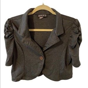 Y2K Cropped Sweater Blazer Puff Sleeves Size M